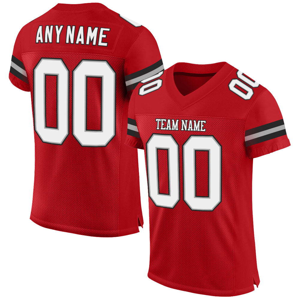 Custom Red White-Black Mesh Authentic Football Jersey - Main View