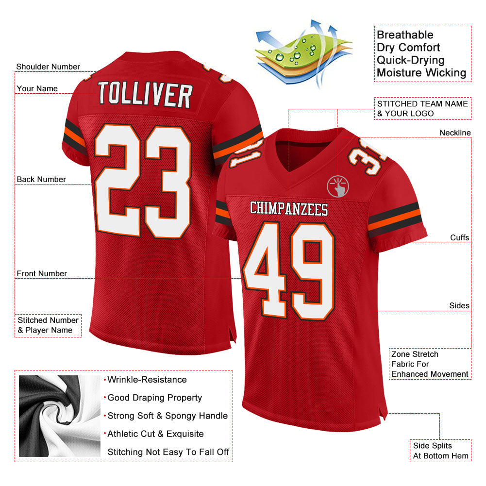Custom Red White-Orange Mesh Authentic Football Jersey view 2