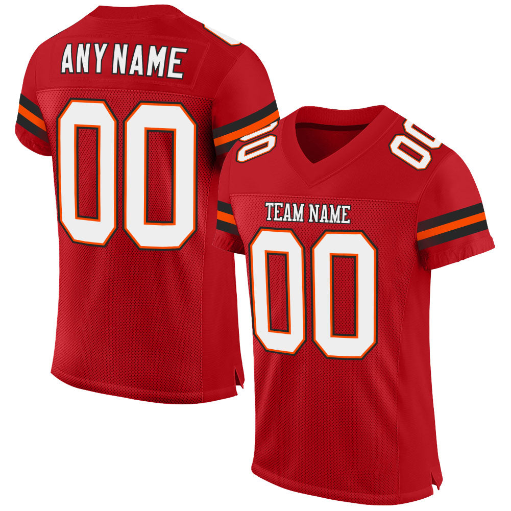 Custom Red White-Orange Mesh Authentic Football Jersey - Main View