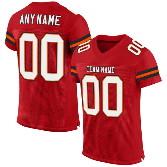 Custom Red White-Orange Mesh Authentic Football Jersey - Main View