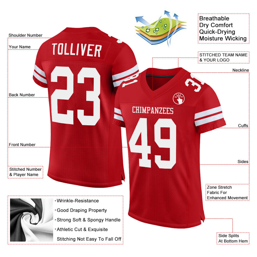 Custom Red White Mesh Authentic Football Jersey view 3