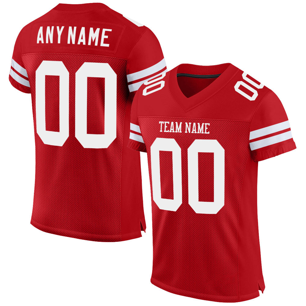 Custom Red White Mesh Authentic Football Jersey - Main View