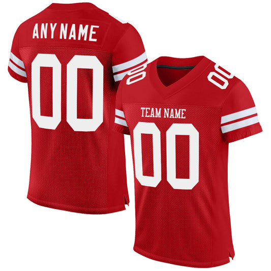 Custom Red White Mesh Authentic Football Jersey - Main View