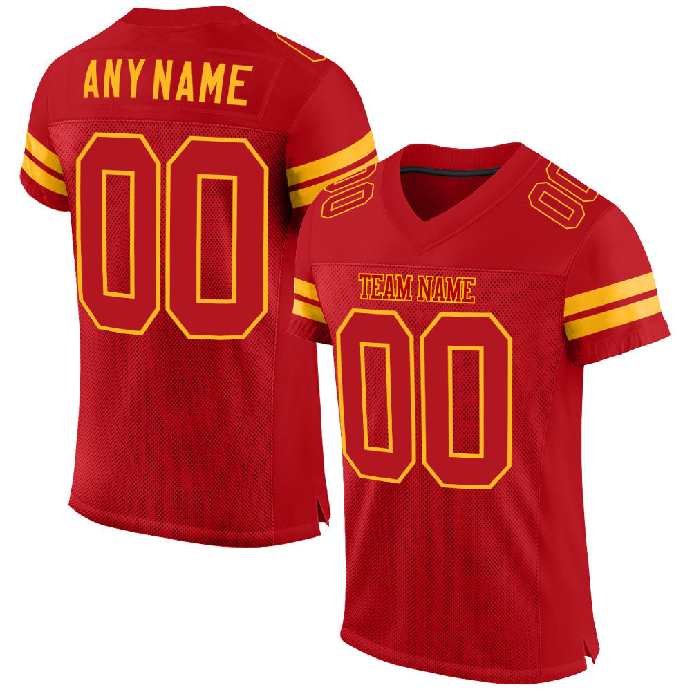 Custom Red Red-Gold Mesh Authentic Football Jersey - Main View
