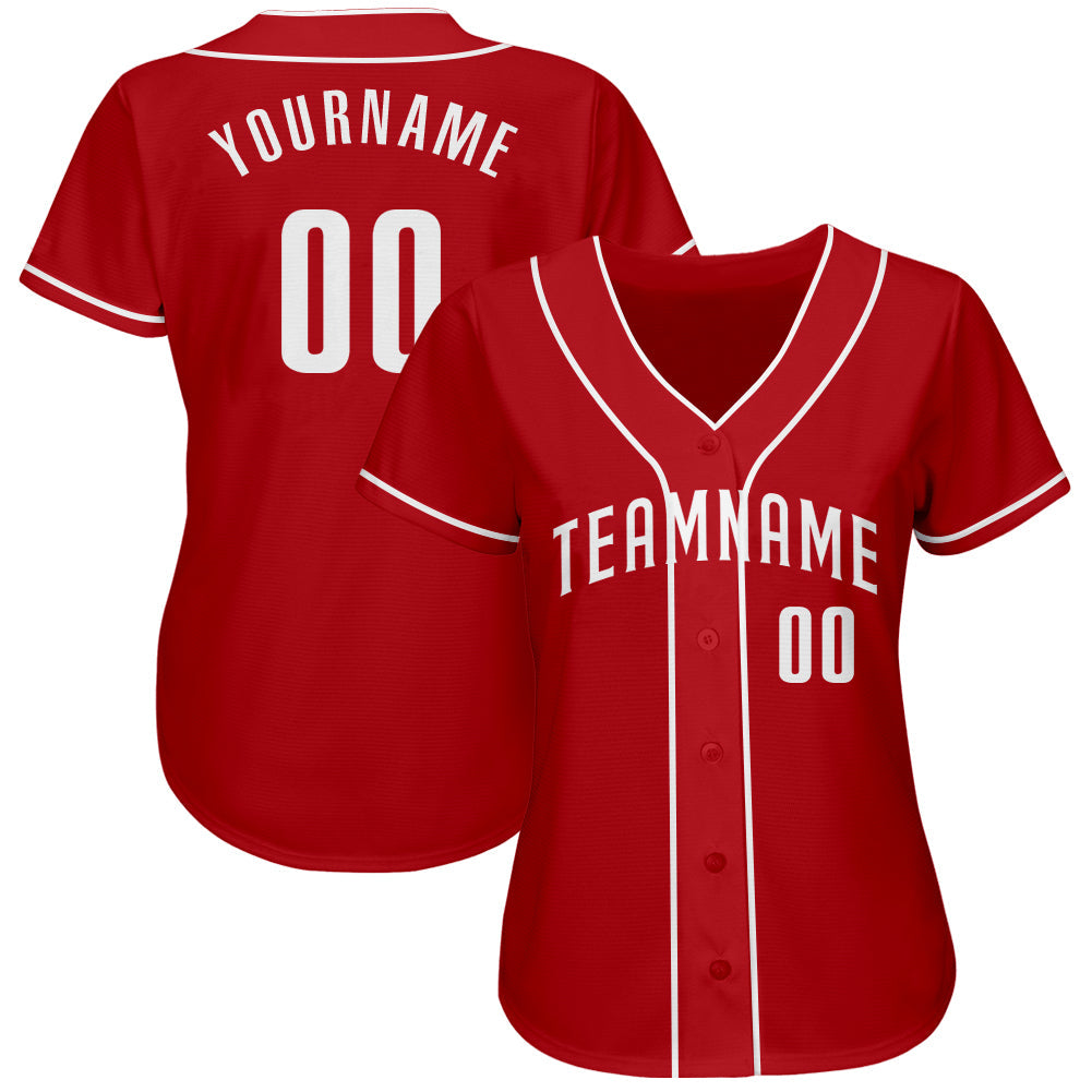 Custom Red White Authentic Baseball Jersey view 2