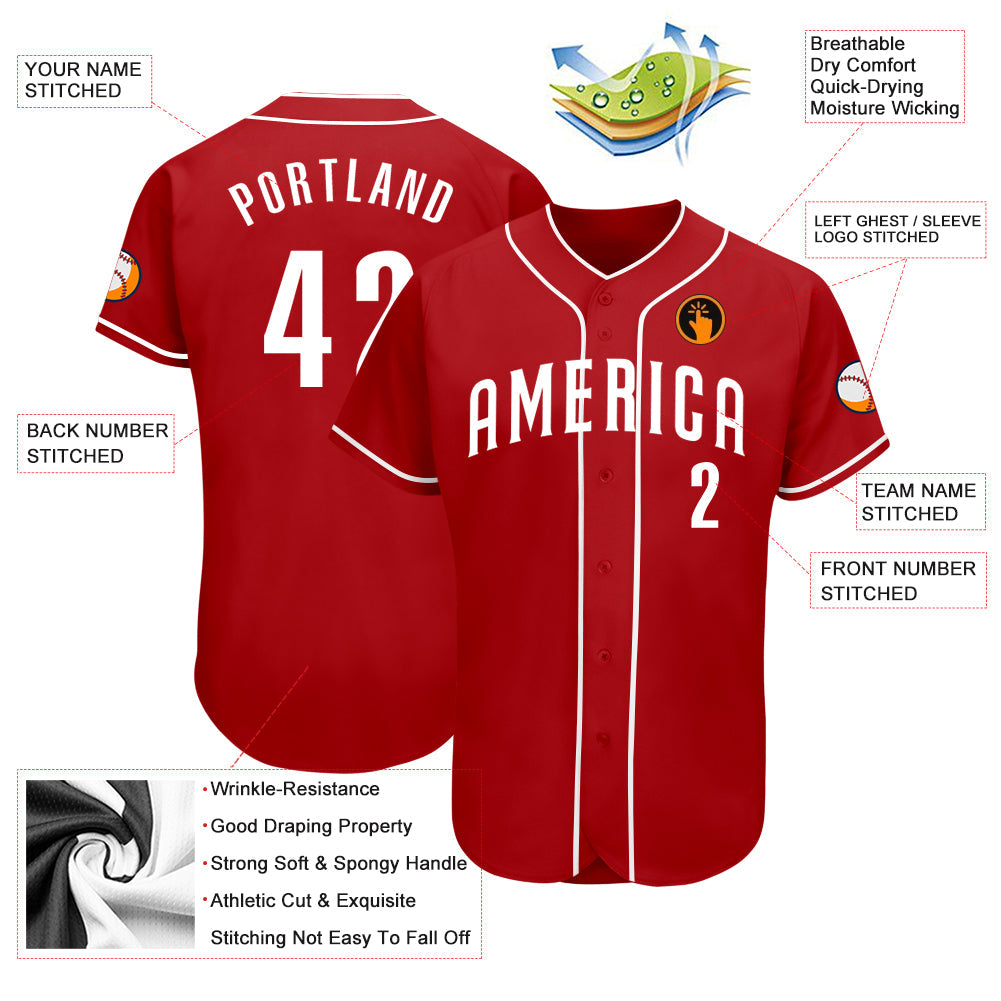 Custom Red White Authentic Baseball Jersey view 3