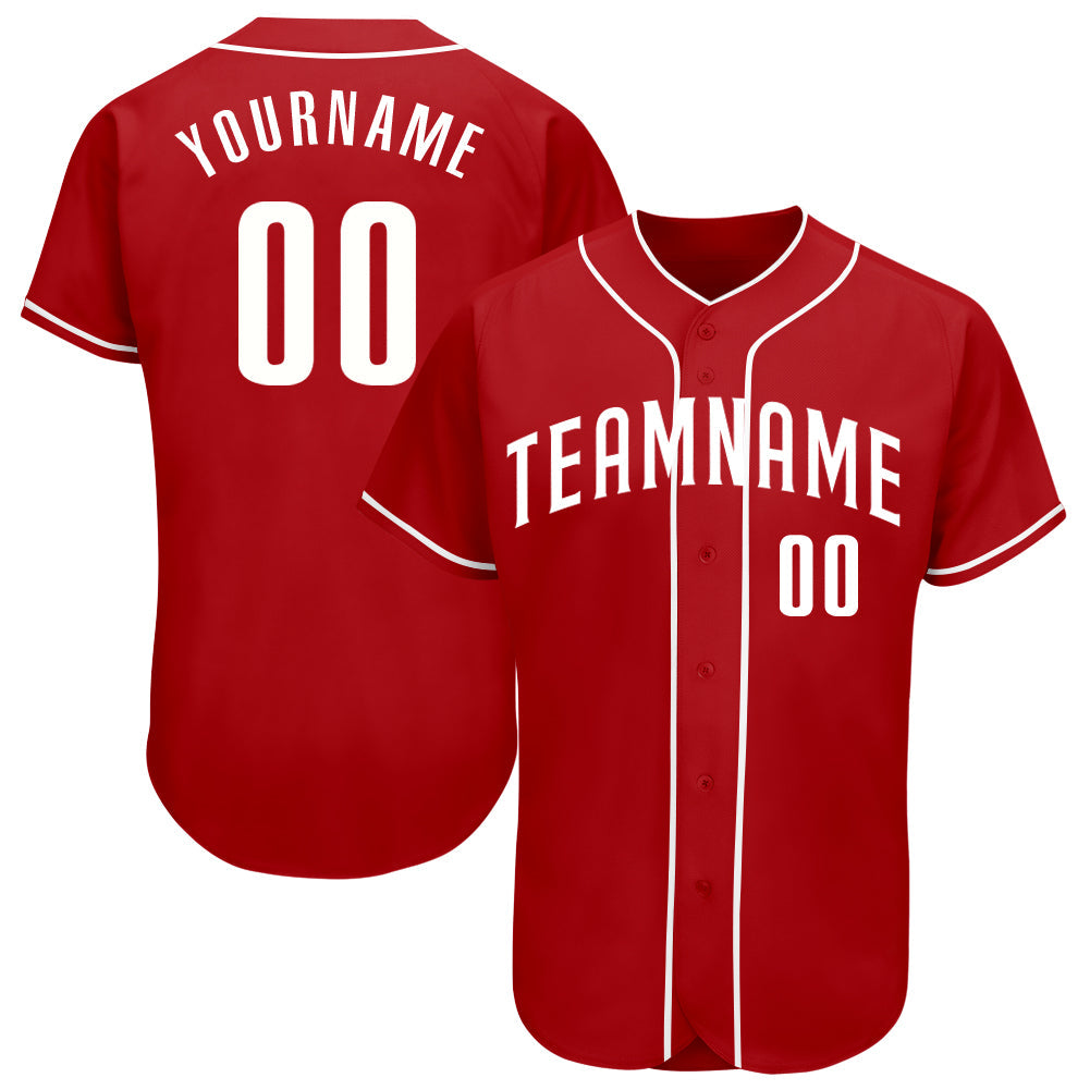 Custom Red White Authentic Baseball Jersey - Main View