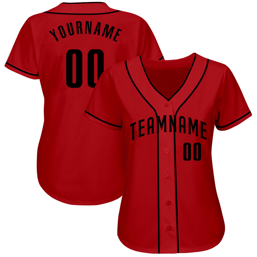 Custom Red Black Authentic Baseball Jersey view 2