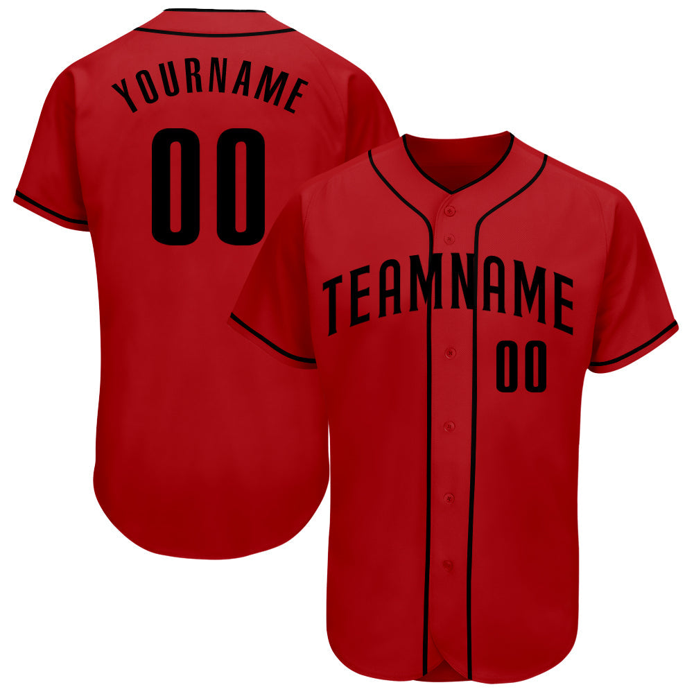 Custom Red Black Authentic Baseball Jersey - Main View