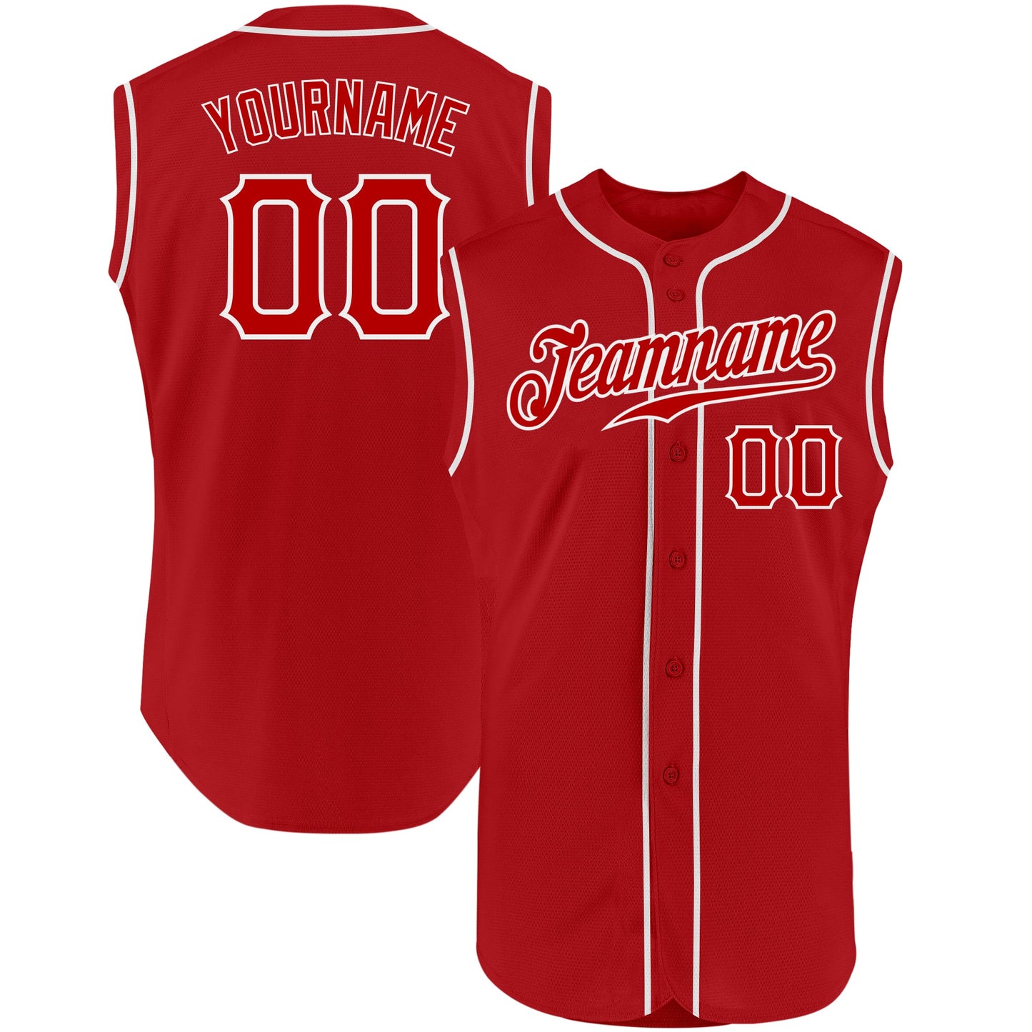 Custom Red Red-White Authentic Sleeveless Baseball Jersey - Main View