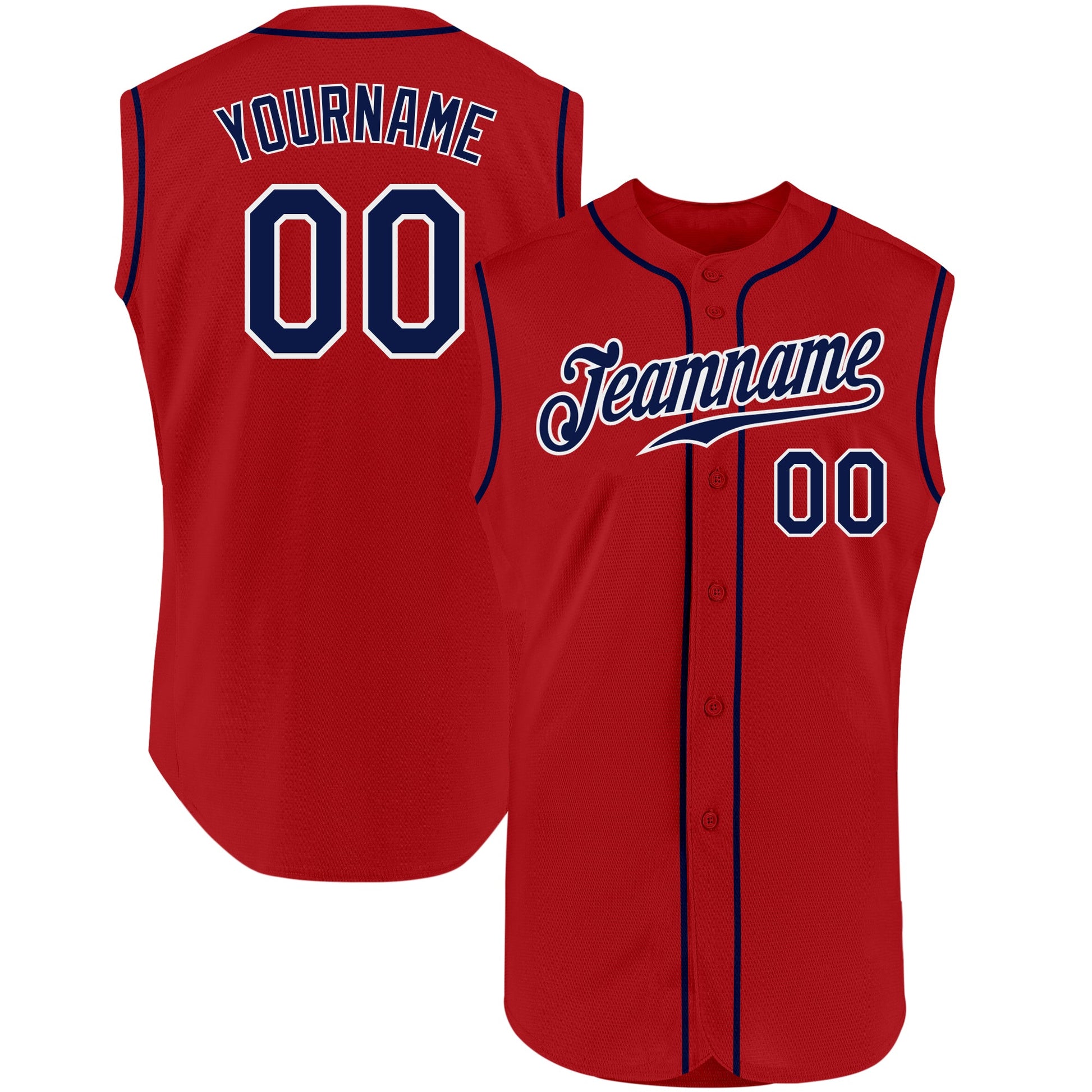 Custom Red Navy-White Authentic Sleeveless Baseball Jersey - Main View