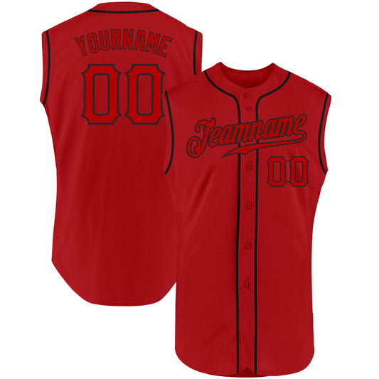 Custom Red Red-Black Authentic Sleeveless Baseball Jersey - Main View