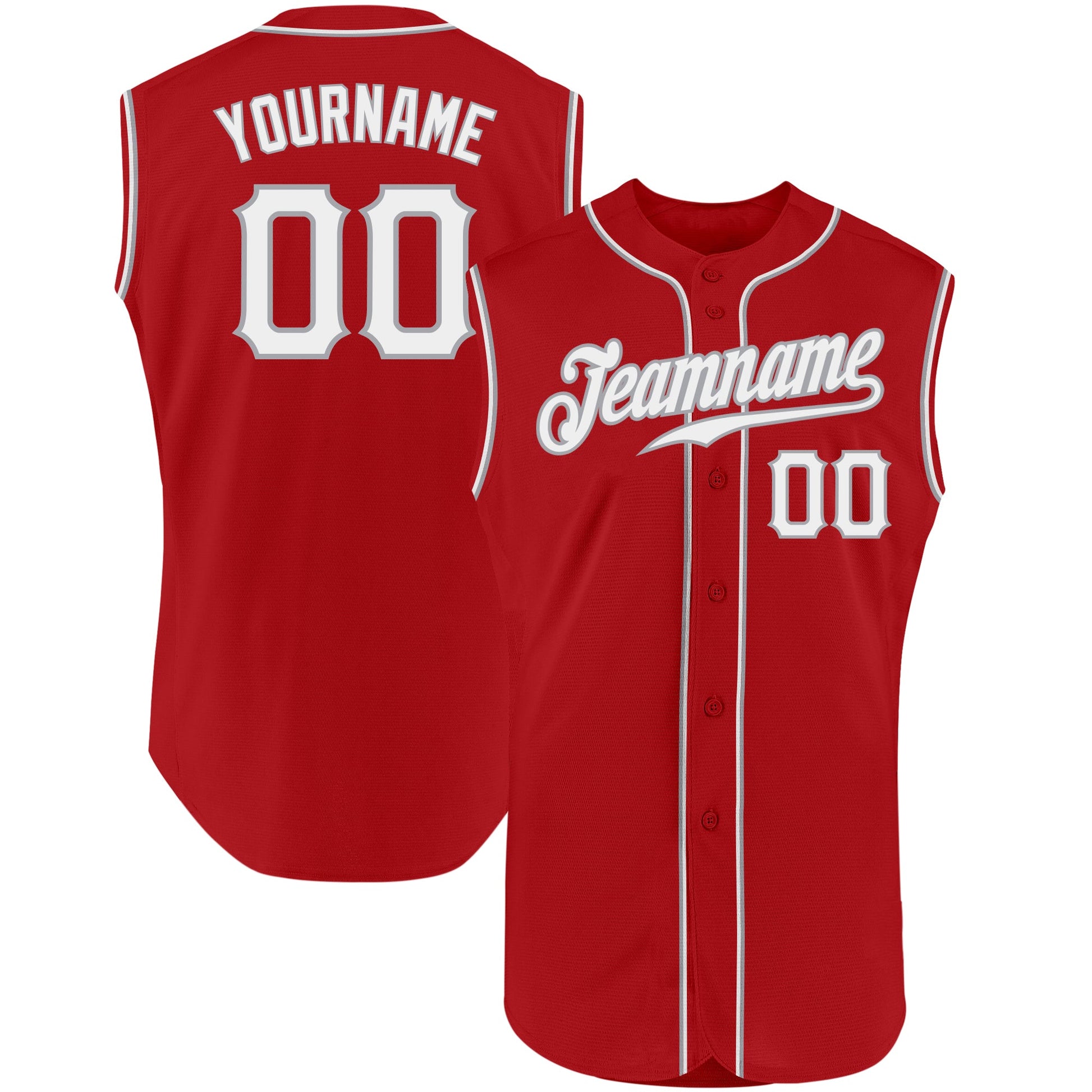 Custom Red White-Gray Authentic Sleeveless Baseball Jersey - Main View