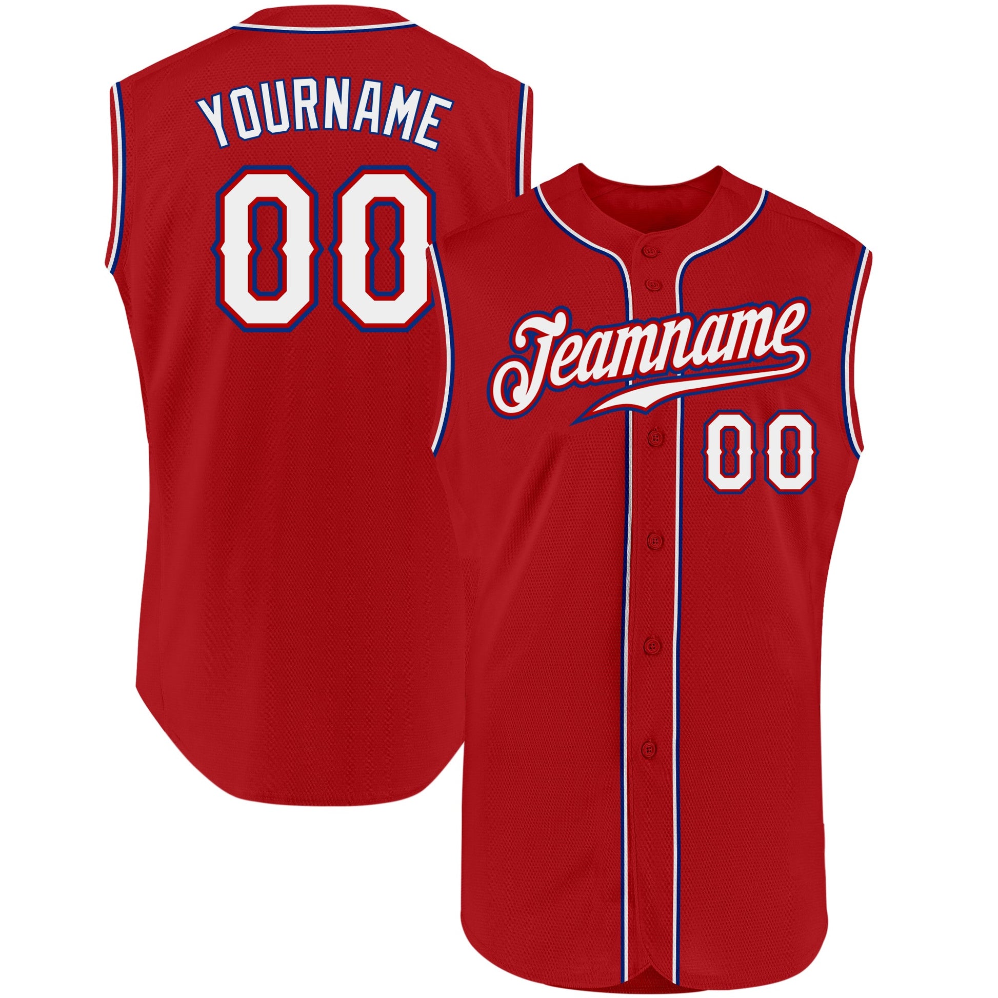 Custom Red White-Royal Authentic Sleeveless Baseball Jersey - Main View
