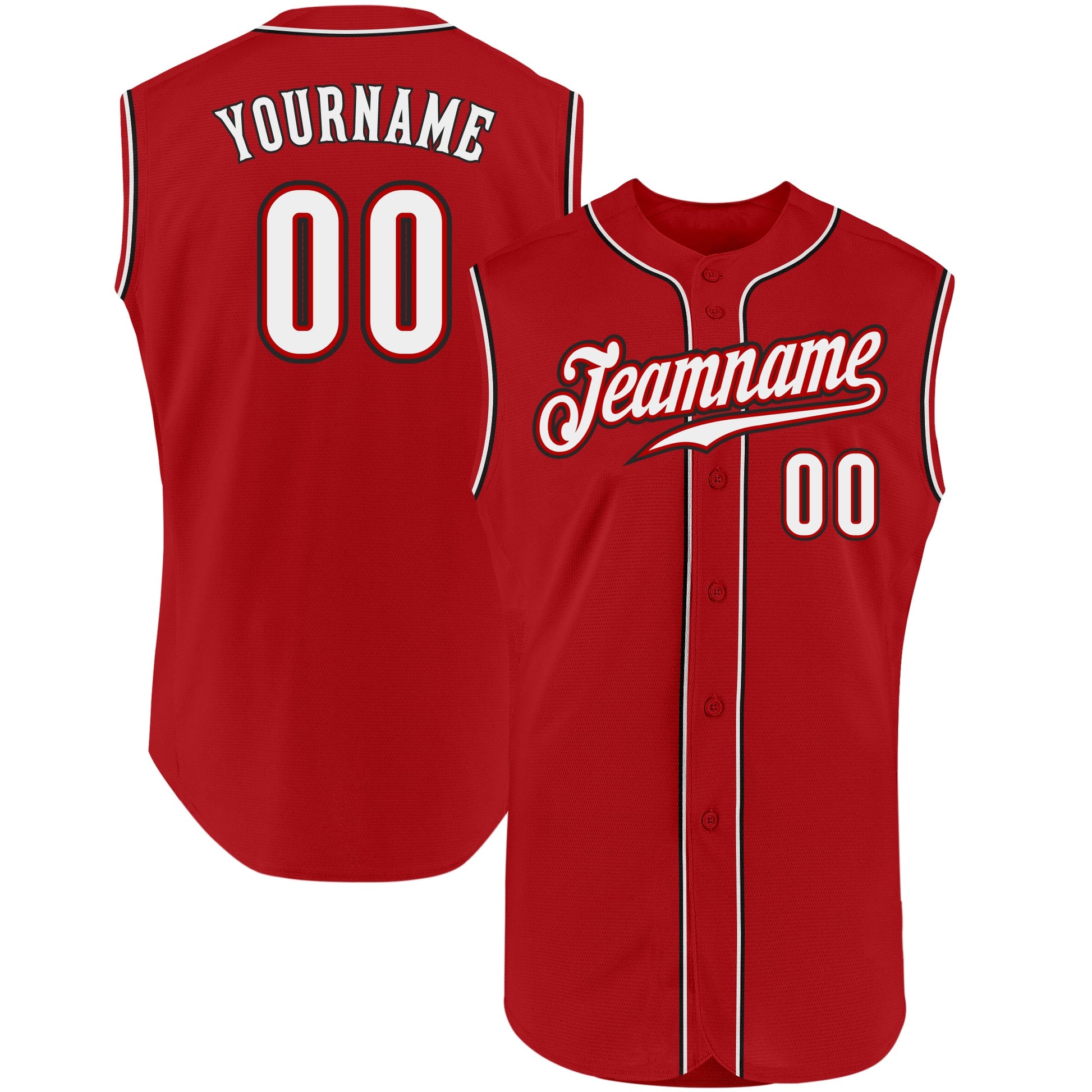 Custom Red White-Black Authentic Sleeveless Baseball Jersey - Main View