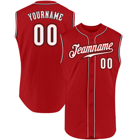 Custom Red White-Black Authentic Sleeveless Baseball Jersey - Main View