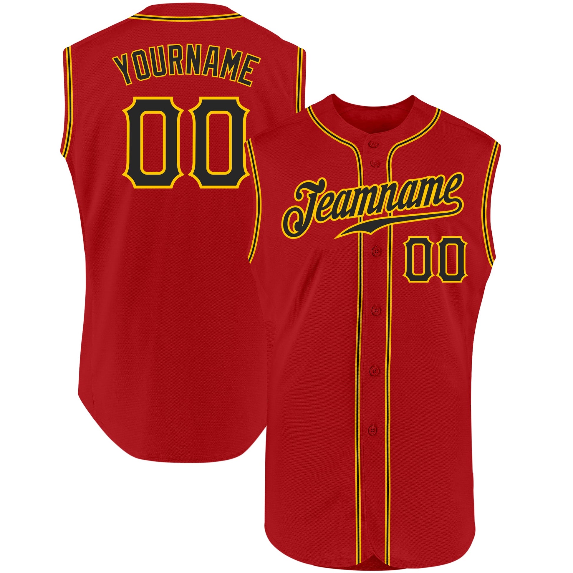 Custom Red Black-Gold Authentic Sleeveless Baseball Jersey - Main View