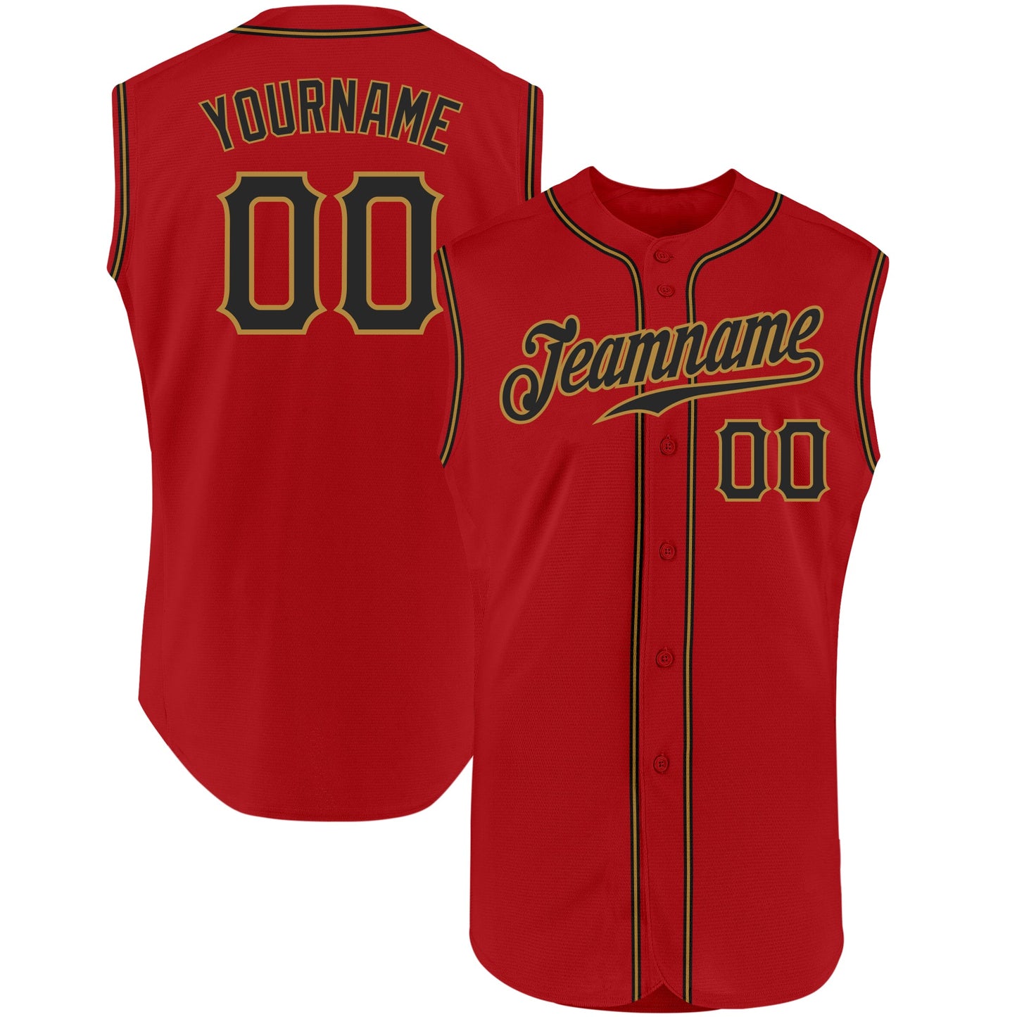 Custom Red Black-Old Gold Authentic Sleeveless Baseball Jersey - Main View