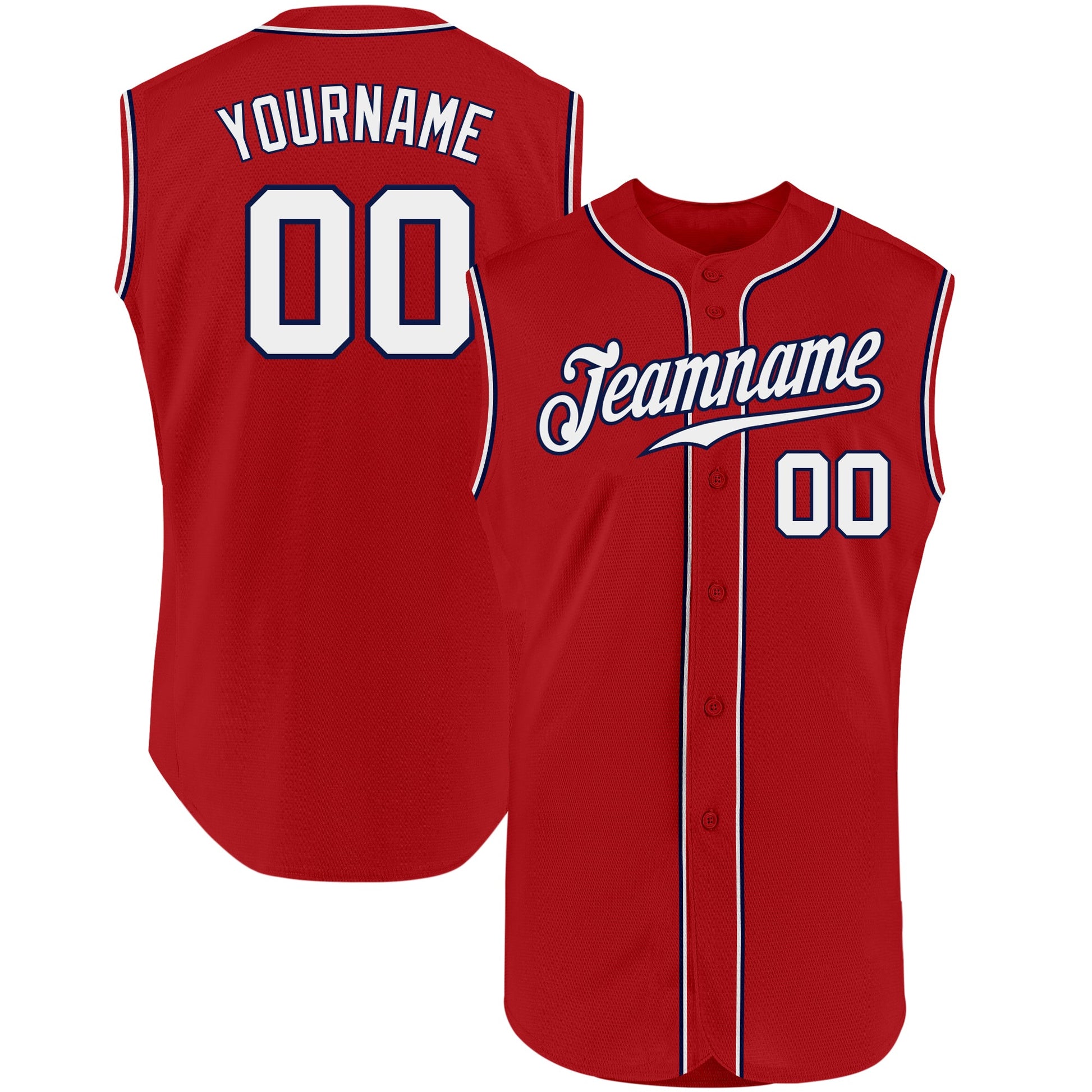 Custom Red White-Navy Authentic Sleeveless Baseball Jersey - Main View