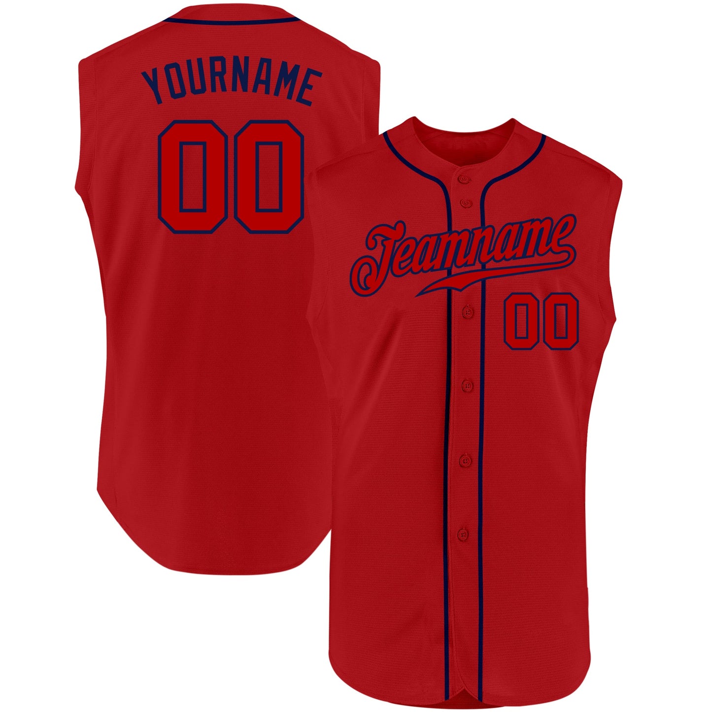 Custom Red Red-Navy Authentic Sleeveless Baseball Jersey - Main View