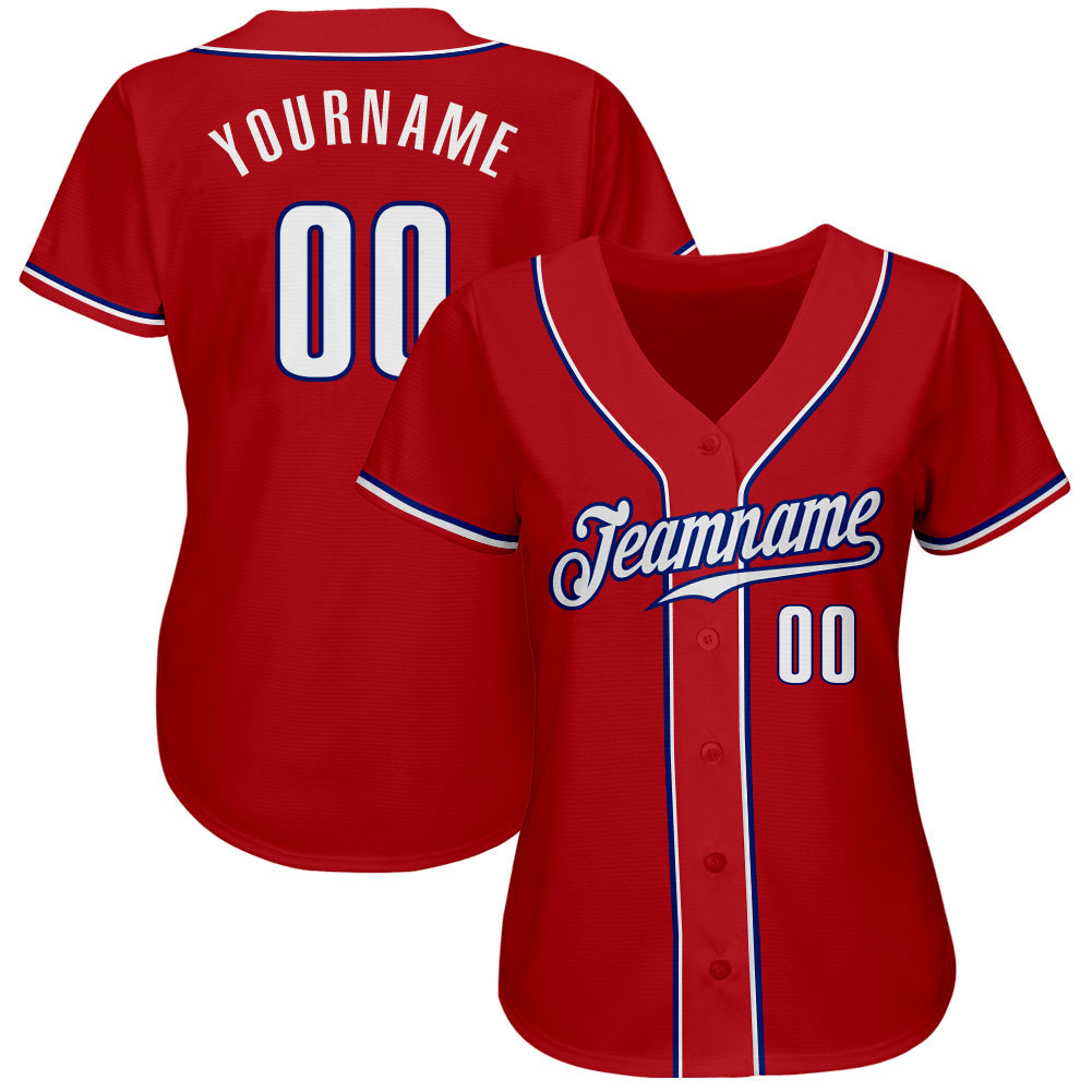 Custom Red White-Royal Authentic Baseball Jersey view 2
