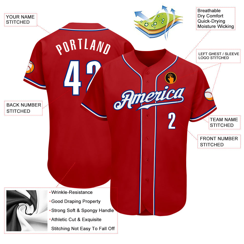 Custom Red White-Royal Authentic Baseball Jersey view 3