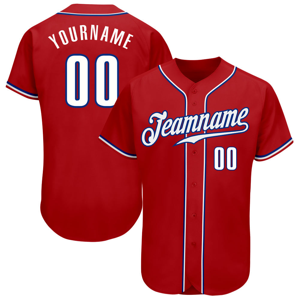 Custom Red White-Royal Authentic Baseball Jersey - Main View