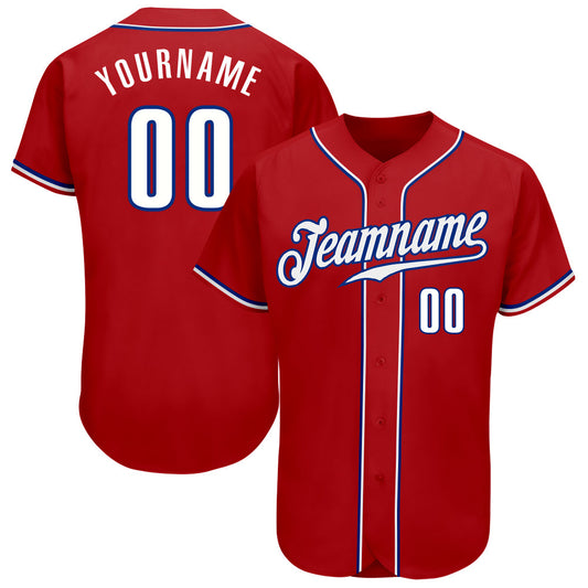 Custom Red White-Royal Authentic Baseball Jersey - Main View