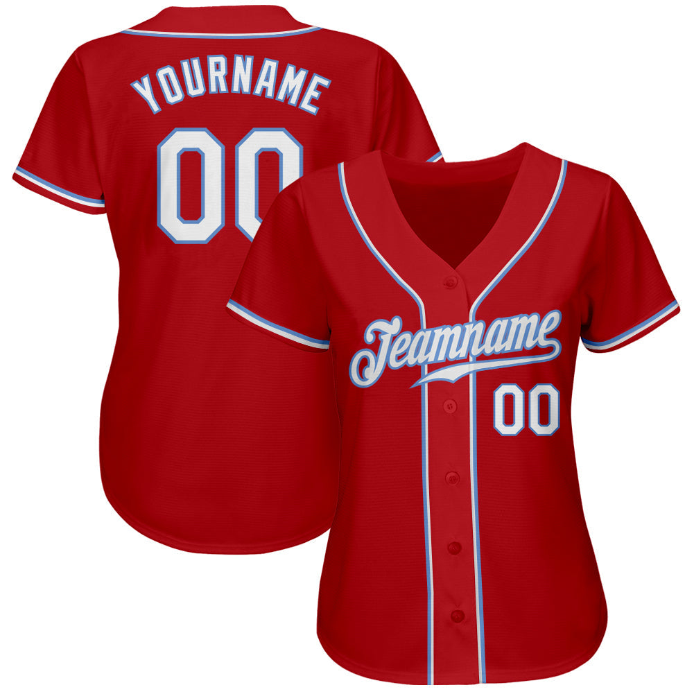 Custom Red White-Light Blue Authentic Baseball Jersey view 2