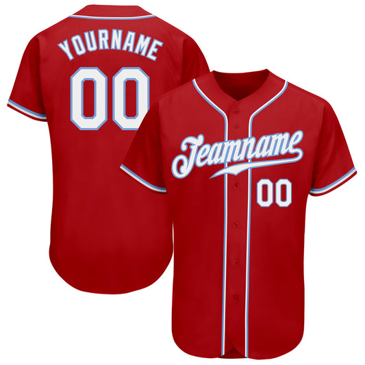 Custom Red White-Light Blue Authentic Baseball Jersey - Main View