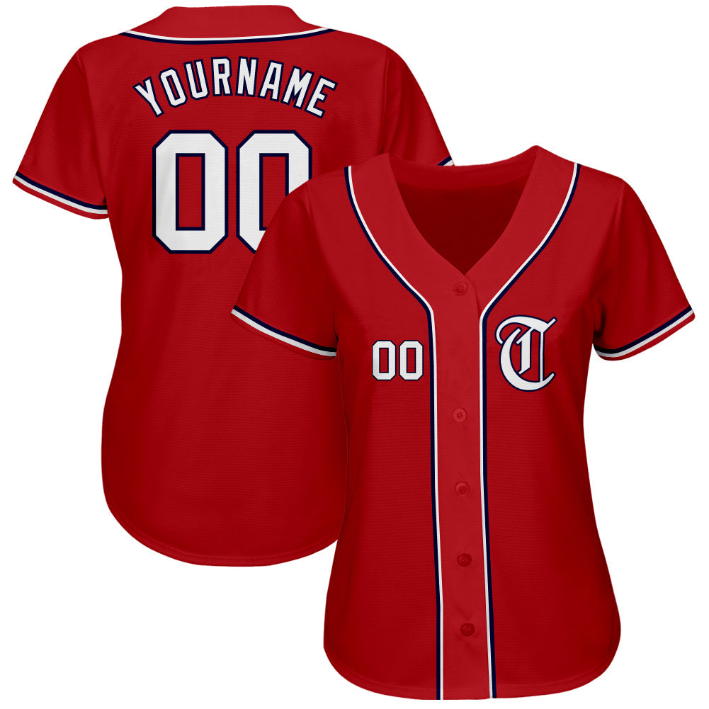 Custom Red White-Navy Authentic Baseball Jersey view 2