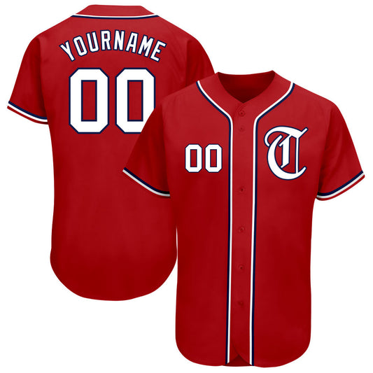 Custom Red White-Navy Authentic Baseball Jersey - Main View