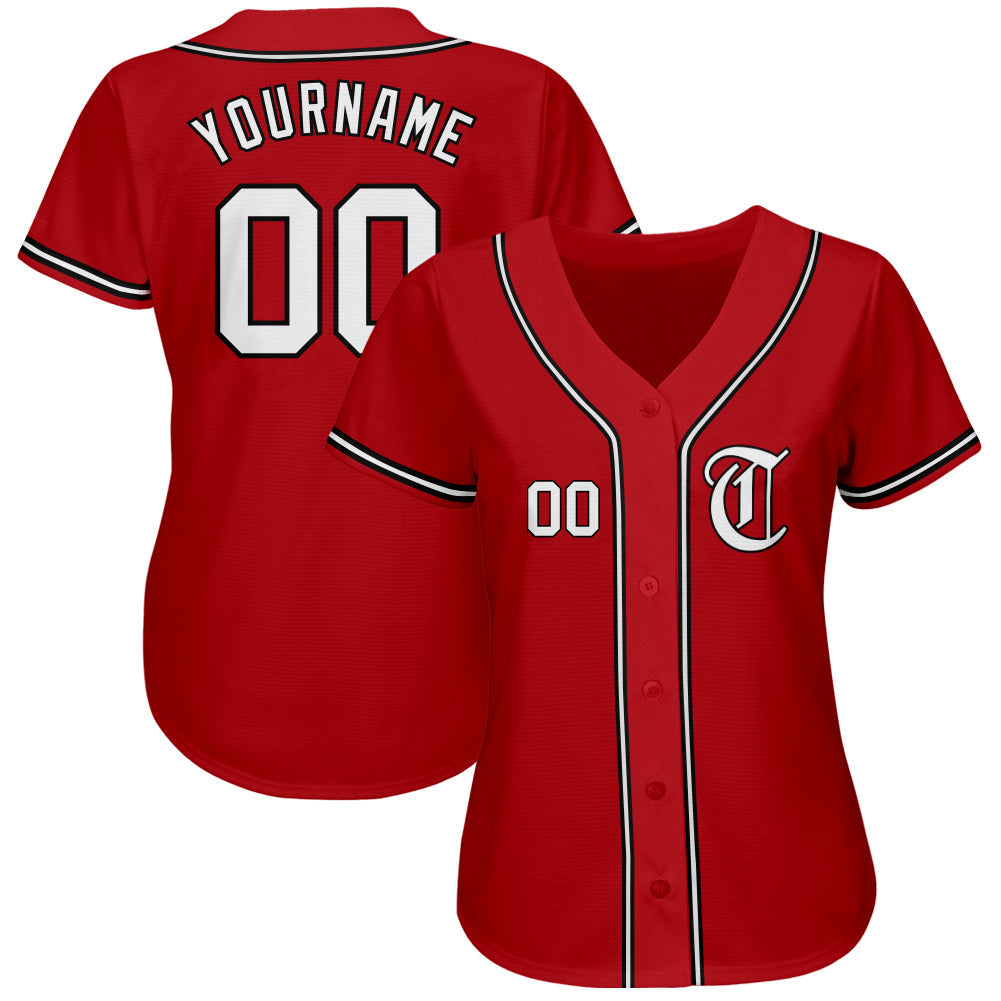 Custom Red White-Black Authentic Baseball Jersey view 2