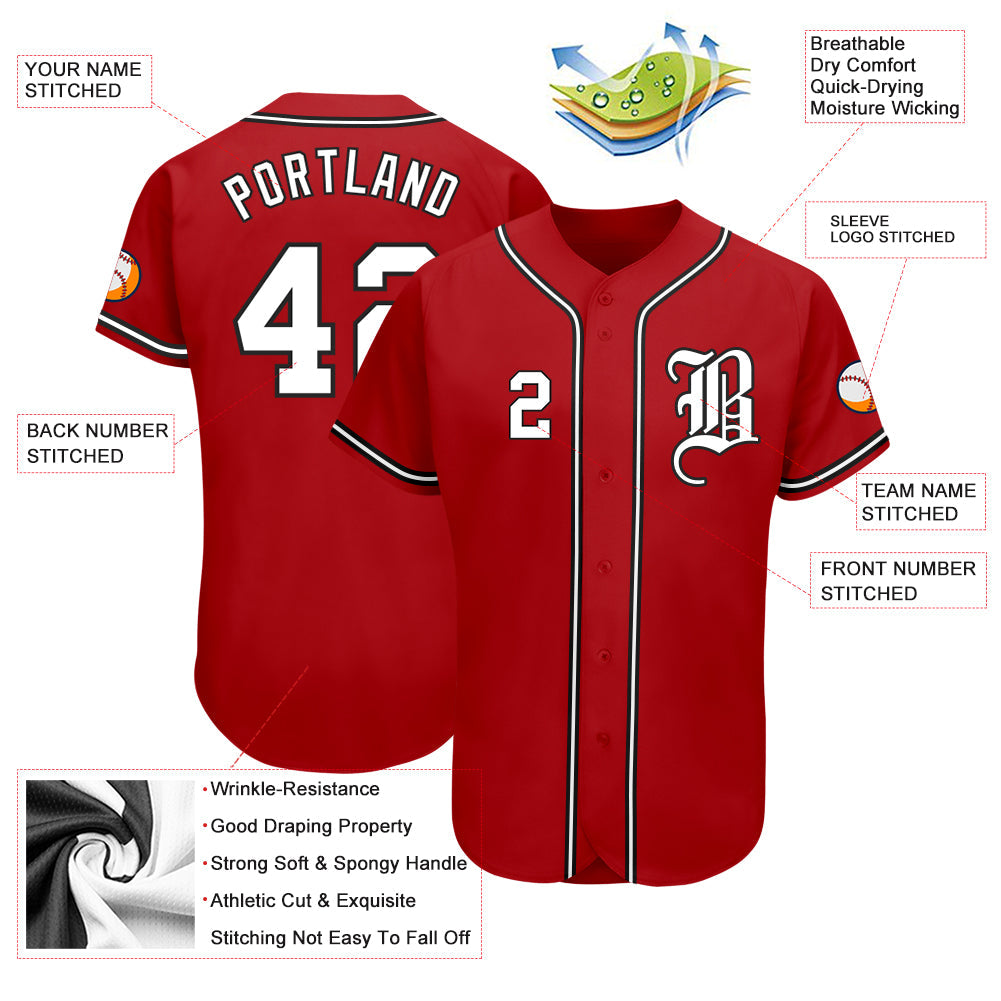 Custom Red White-Black Authentic Baseball Jersey view 3