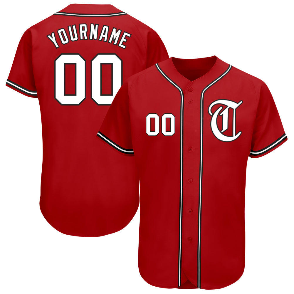 Custom Red White-Black Authentic Baseball Jersey - Main View