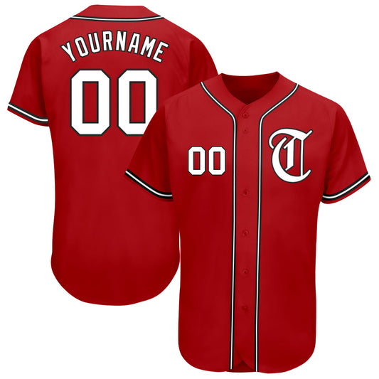 Custom Red White-Black Authentic Baseball Jersey - Main View