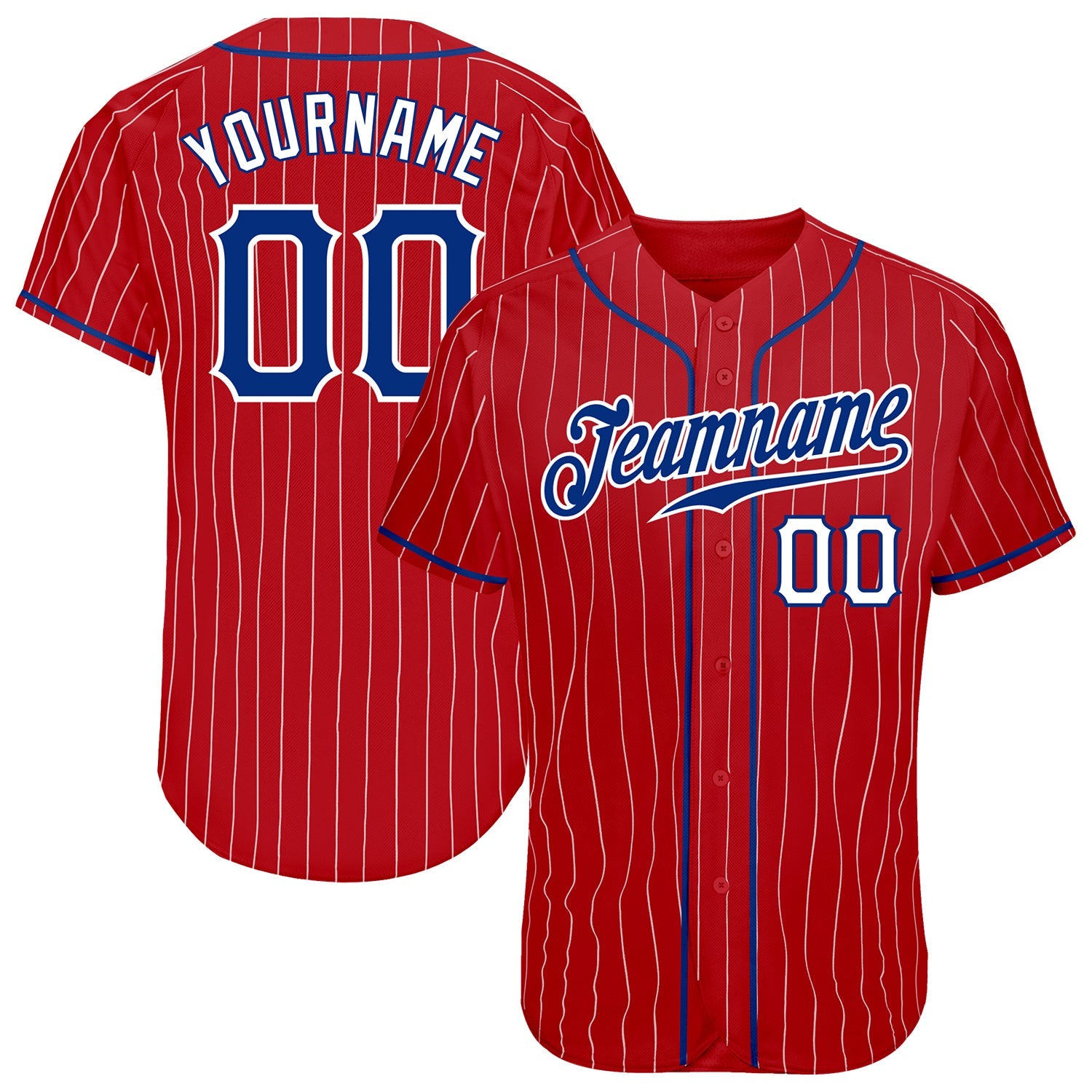 Custom Red White Pinstripe Royal-White Authentic Baseball Jersey - Main View
