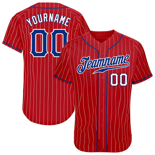 Custom Red White Pinstripe Royal-White Authentic Baseball Jersey - Main View