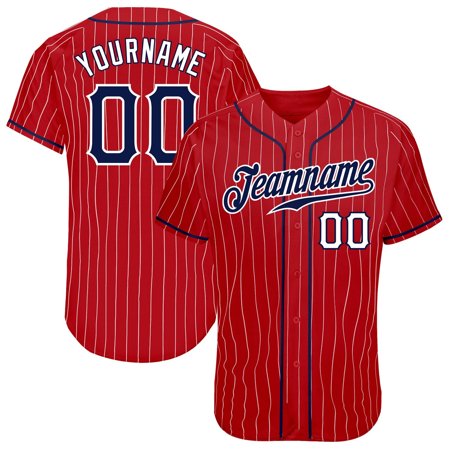 Custom Red White Pinstripe Navy-White Authentic Baseball Jersey - Main View