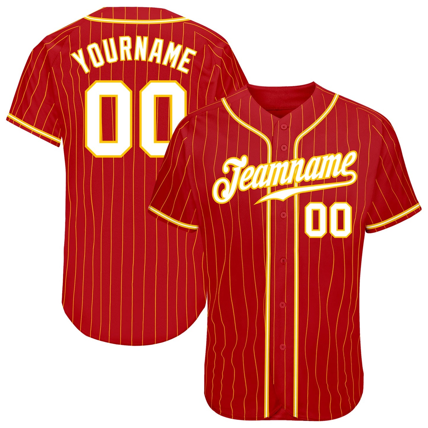 Custom Red Gold Pinstripe White-Gold Authentic Baseball Jersey - Main View