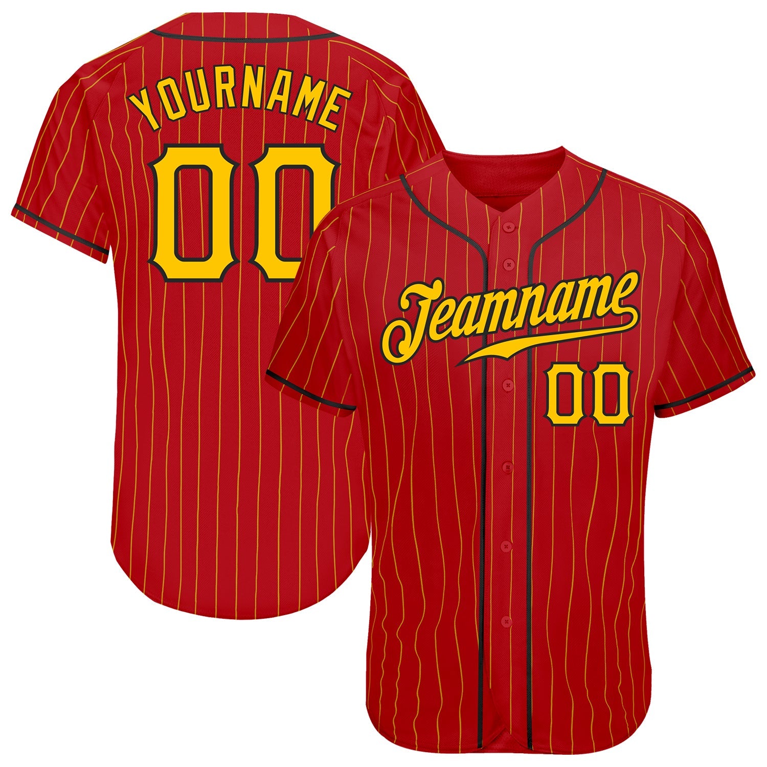 Custom Red Gold Pinstripe Gold-Black Authentic Baseball Jersey - Main View
