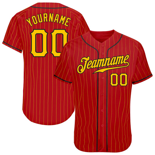 Custom Red Gold Pinstripe Gold-Black Authentic Baseball Jersey - Main View