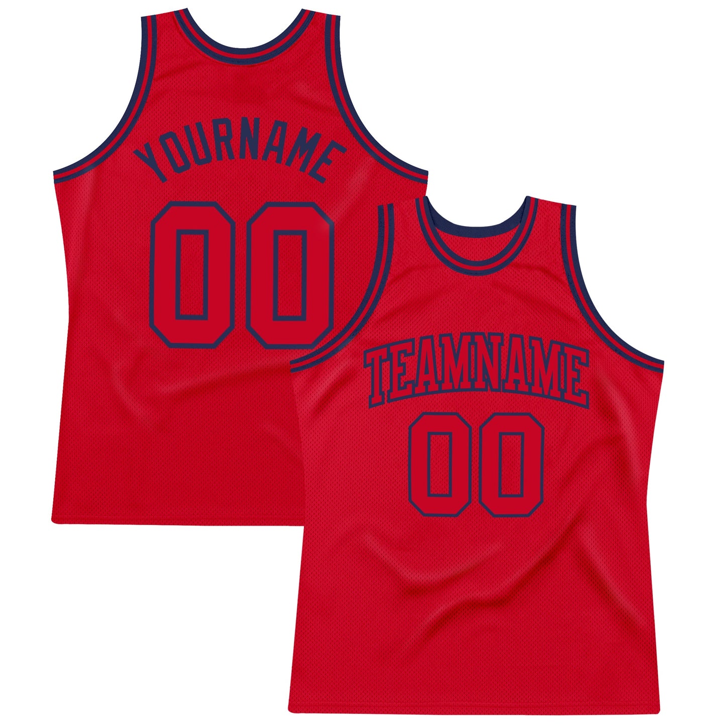Custom Red Red-Navy Authentic Throwback Basketball Jersey - Main View