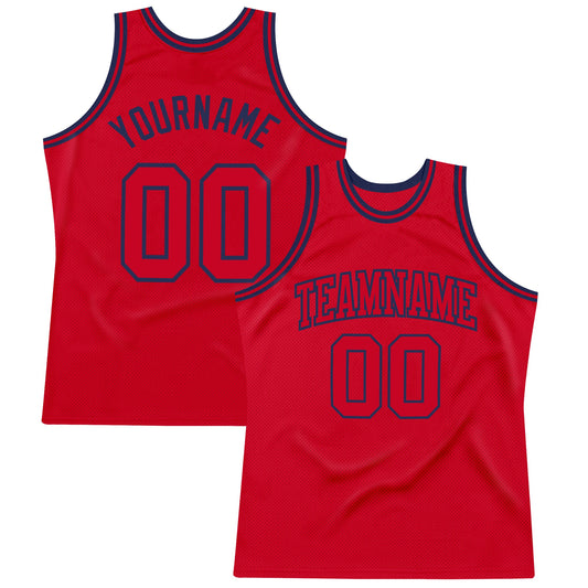 Custom Red Red-Navy Authentic Throwback Basketball Jersey - Main View