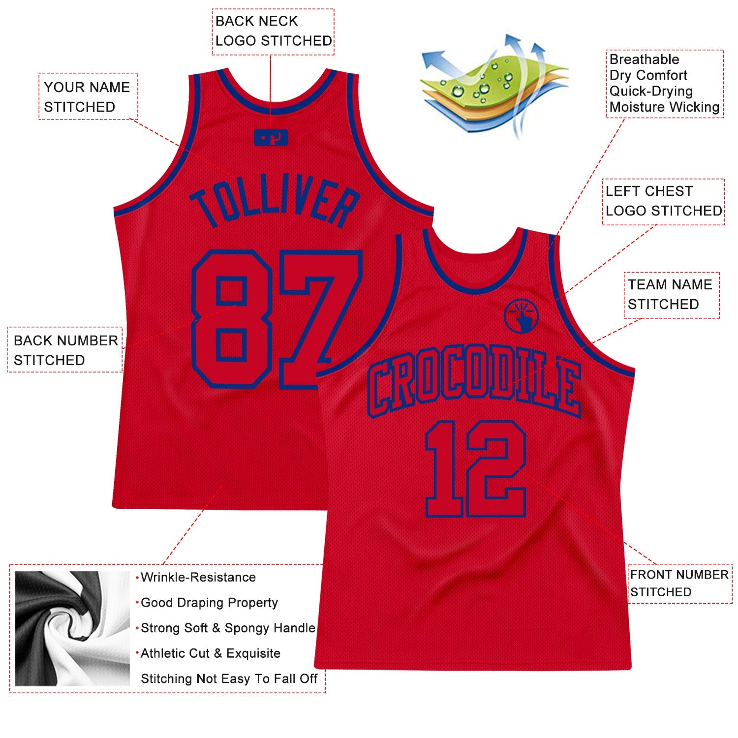 Custom Red Red-Royal Authentic Throwback Basketball Jersey view 2