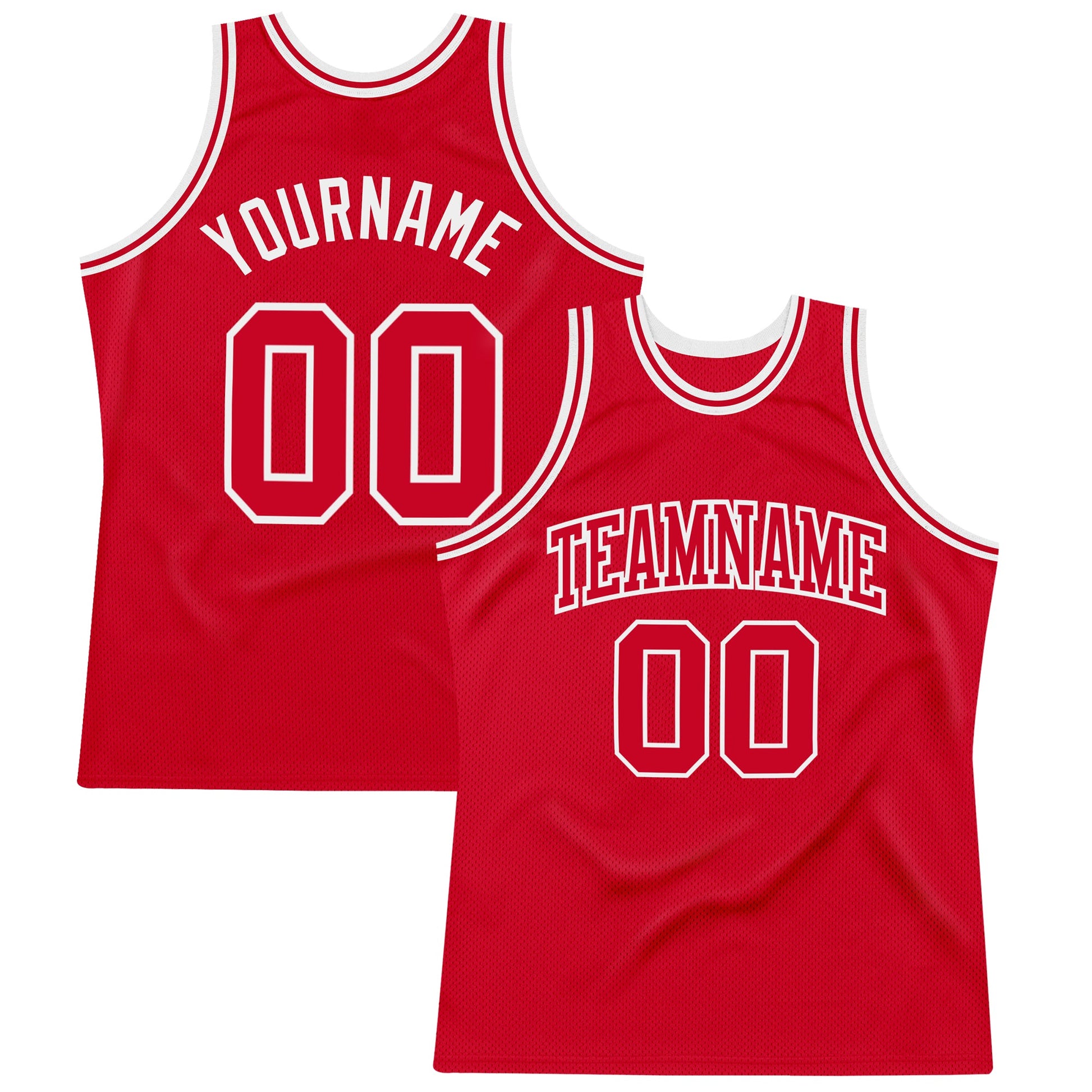 Custom Red Red-White Authentic Throwback Basketball Jersey - Main View