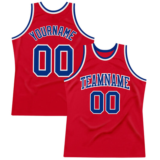 Custom Red Royal-White Authentic Throwback Basketball Jersey - Main View