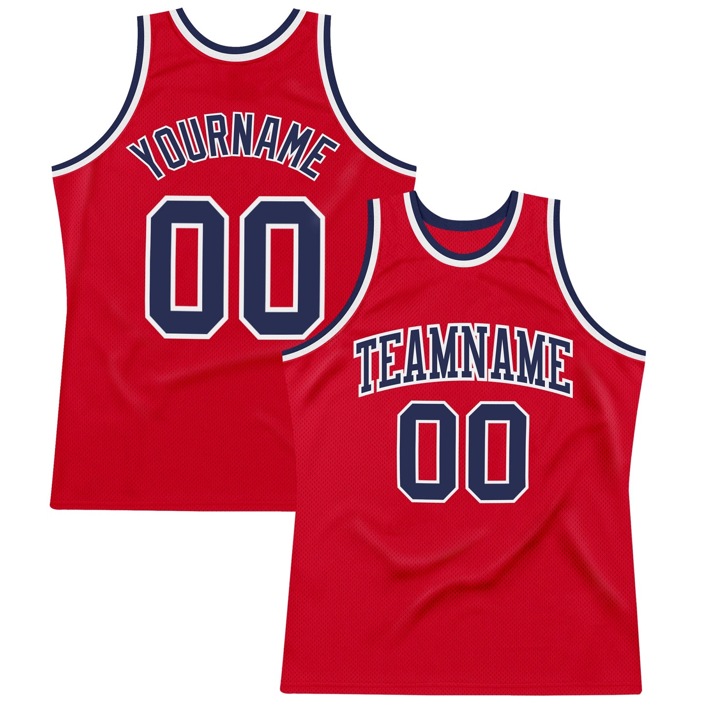 Custom Red Navy-White Authentic Throwback Basketball Jersey - Main View