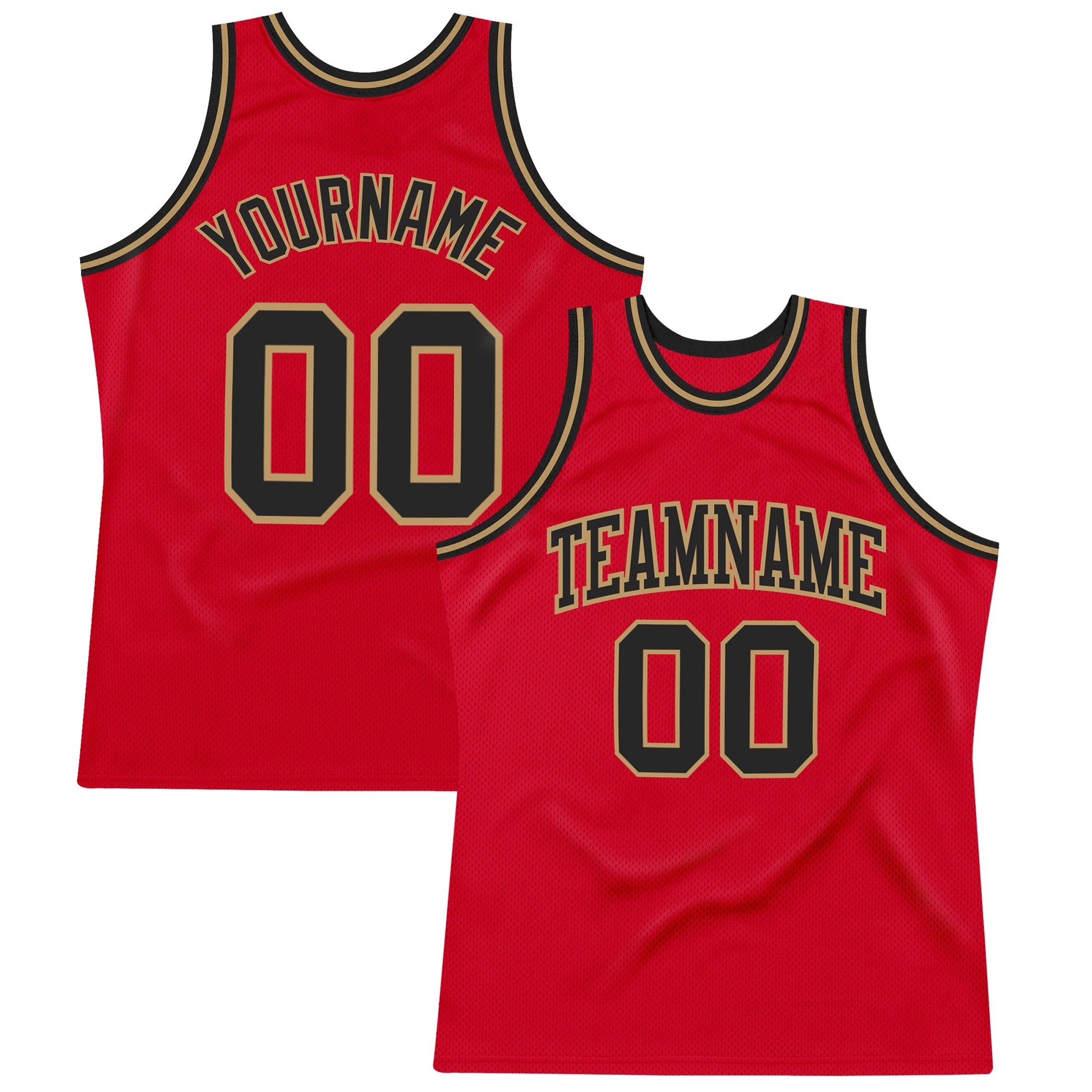 Custom Red Black-Old Gold Authentic Throwback Basketball Jersey - Main View