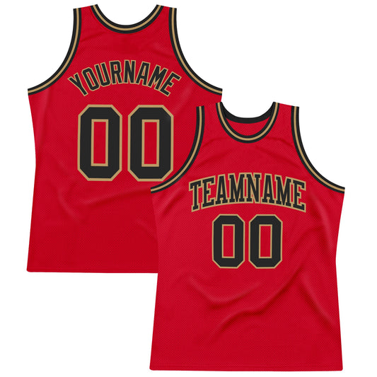 Custom Red Black-Old Gold Authentic Throwback Basketball Jersey - Main View